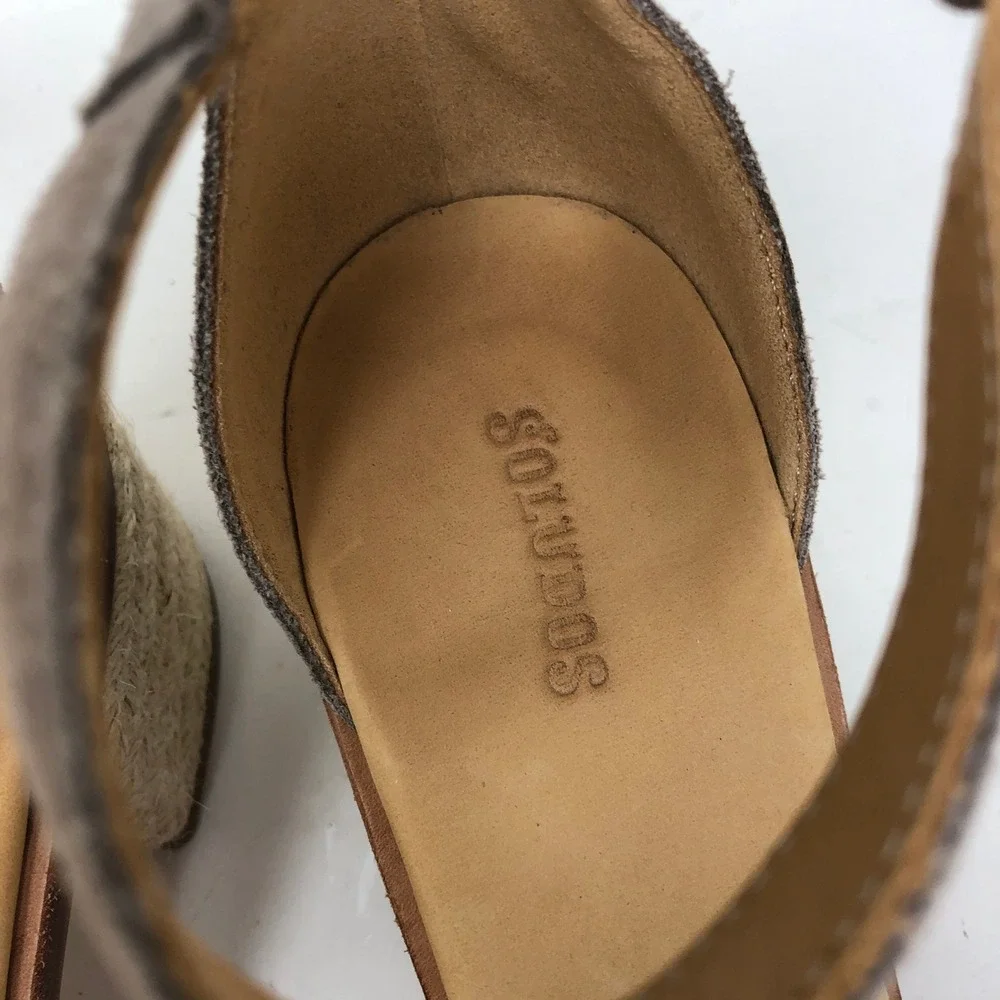 Soludos Womens 9 Capri Espadrille Heel Sandals Gray Taupe Suede Ankle Strap